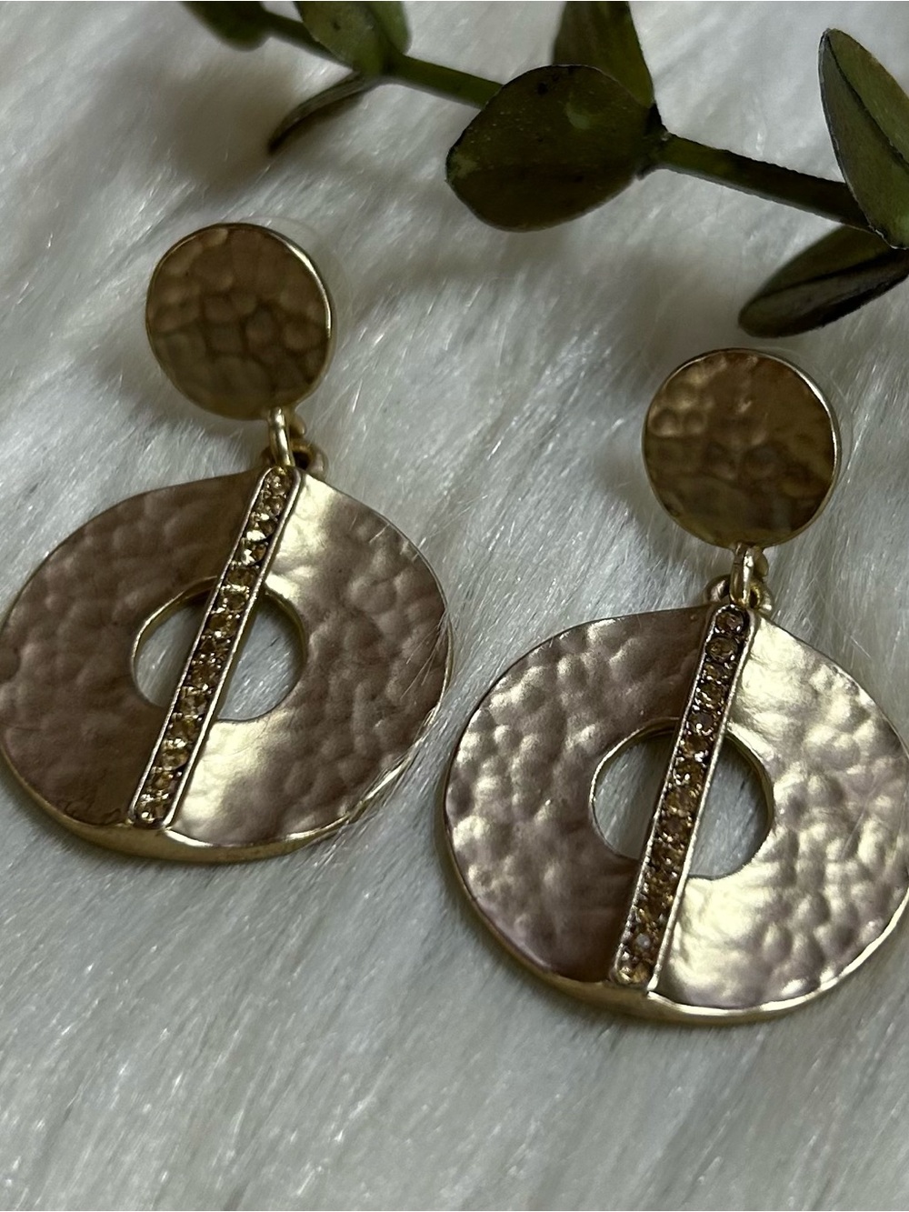 Hammered Gold Disc faceted rhinestones Drop Earrings